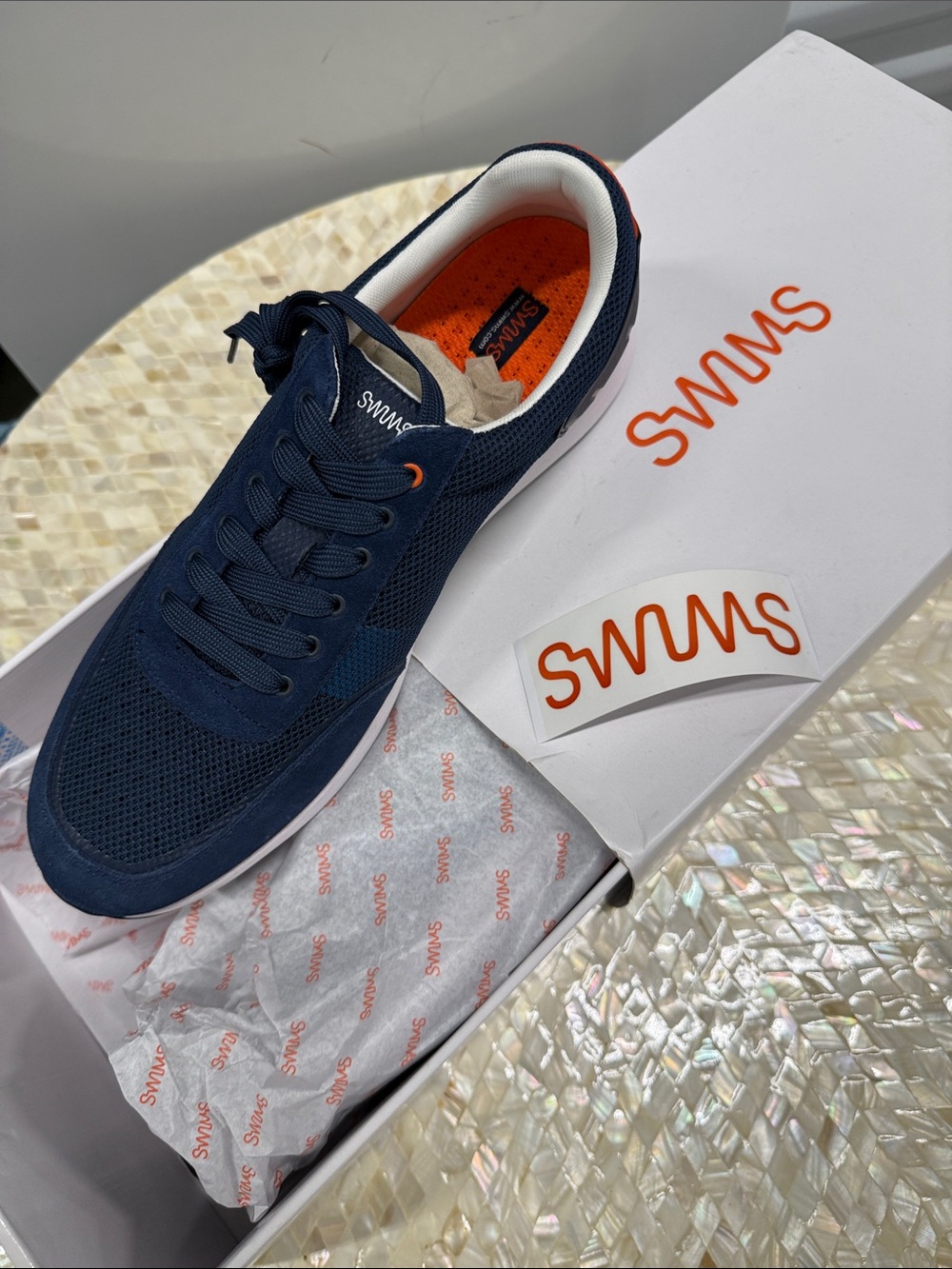 NWT Swims Men’s Navy Mesh Sneaker with Orange Insole, Size 12